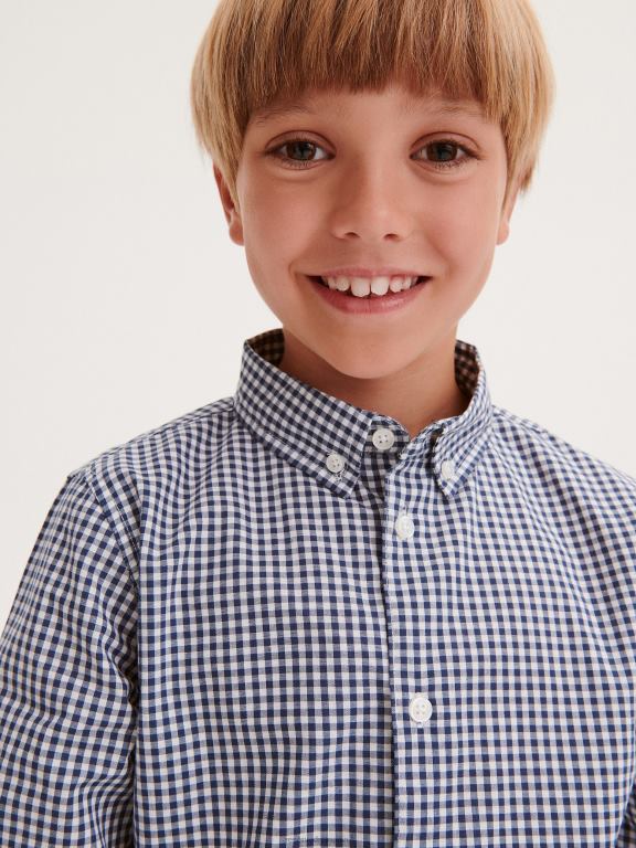 albastru oțel Reserved băieți îmbrăcăminte cămașă din bumbac cu carouri 648HZ2094