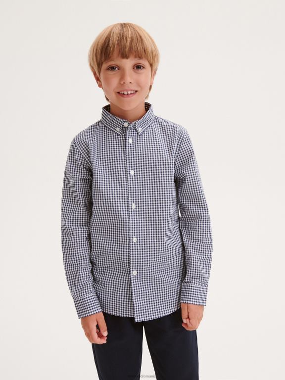 albastru oțel Reserved băieți îmbrăcăminte cămașă din bumbac cu carouri 648HZ2094