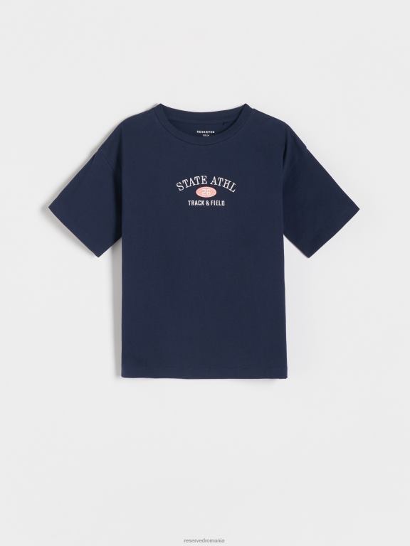 albastru oțel Reserved băieți îmbrăcăminte tricou cu detalii de broderie 648HZ2015