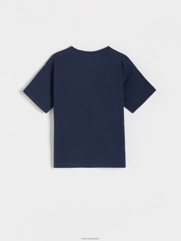 albastru oțel Reserved băieți îmbrăcăminte tricou cu detalii de broderie 648HZ2015