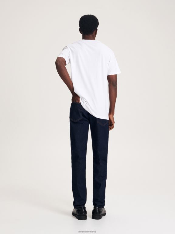 albastru oțel Reserved bărbați îmbrăcăminte blugi subțiri cu efect de spălare 648HZ1532