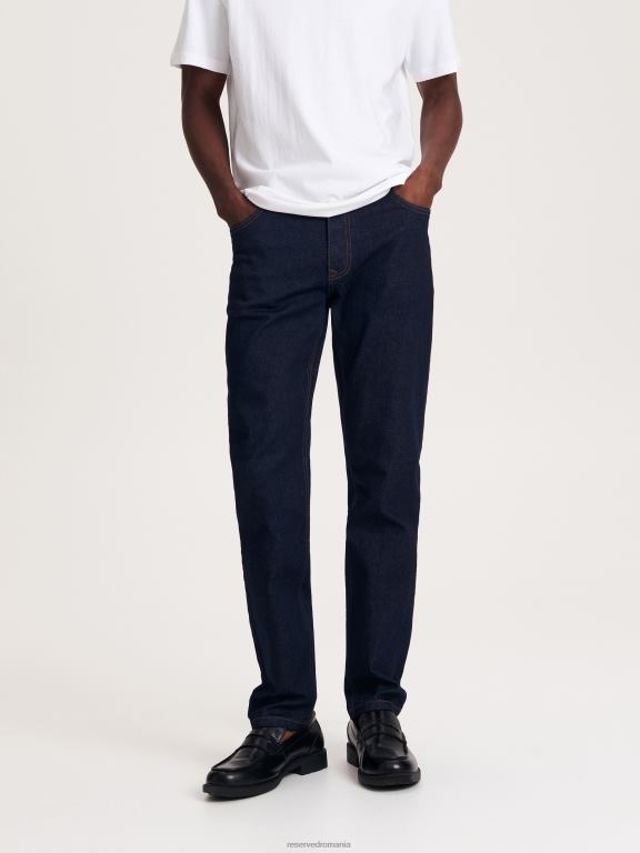albastru oțel Reserved bărbați îmbrăcăminte blugi subțiri cu efect de spălare 648HZ1533