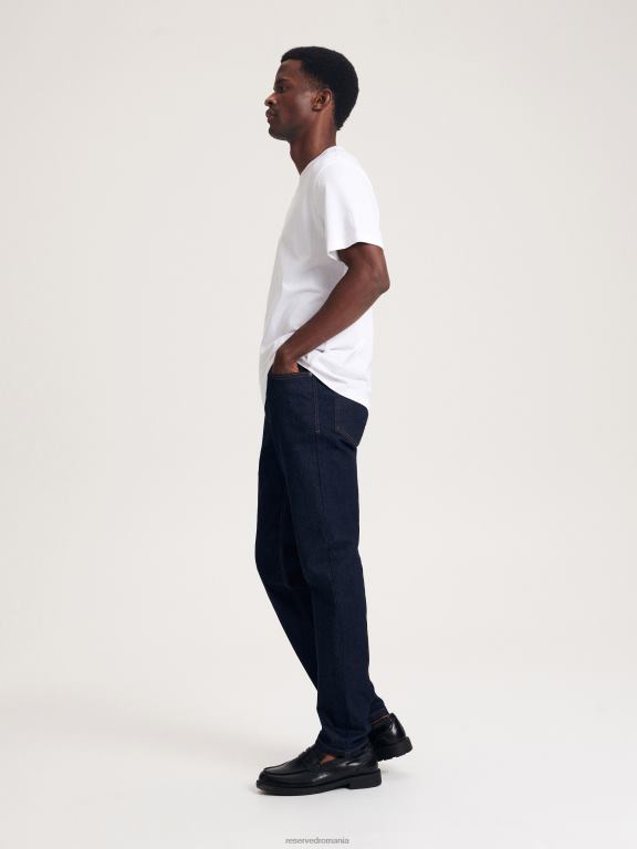 albastru oțel Reserved bărbați îmbrăcăminte blugi subțiri cu efect de spălare 648HZ1533