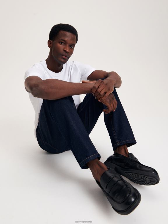 albastru oțel Reserved bărbați îmbrăcăminte blugi subțiri cu efect de spălare 648HZ1552