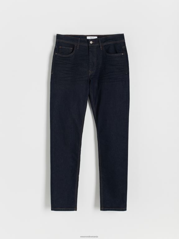 albastru oțel Reserved bărbați îmbrăcăminte blugi subțiri cu efect de spălare 648HZ1552