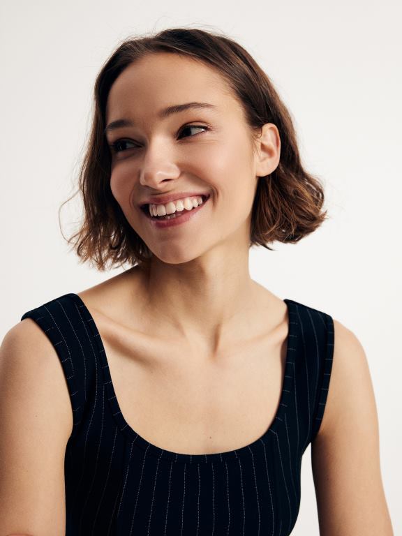 albastru oțel Reserved femei îmbrăcăminte top cu dungi 648HZ470