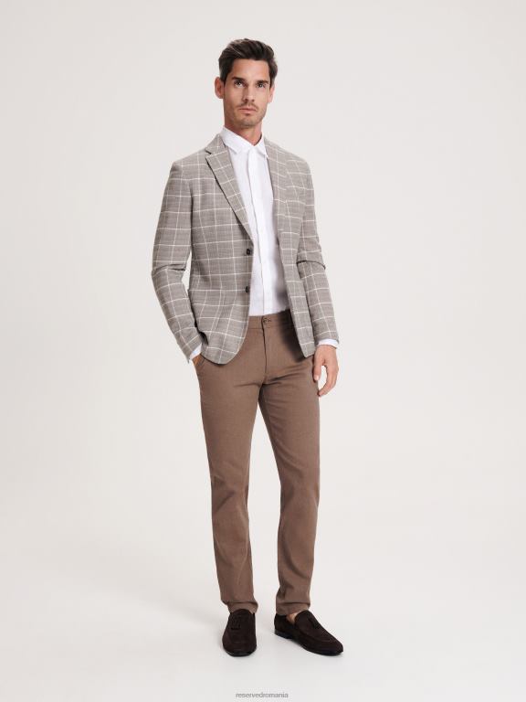 bej Reserved bărbați îmbrăcăminte blazer cu carouri slim fit 648HZ1617