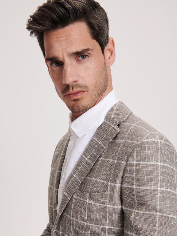 bej Reserved bărbați îmbrăcăminte blazer cu carouri slim fit 648HZ1617