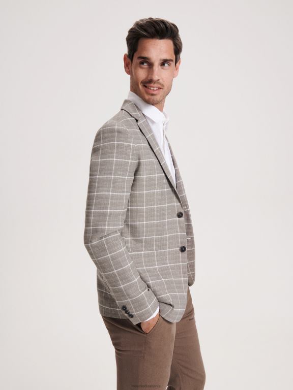 bej Reserved bărbați îmbrăcăminte blazer cu carouri slim fit 648HZ1617