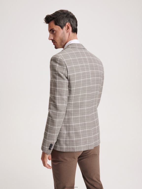 bej Reserved bărbați îmbrăcăminte blazer cu carouri slim fit 648HZ1617