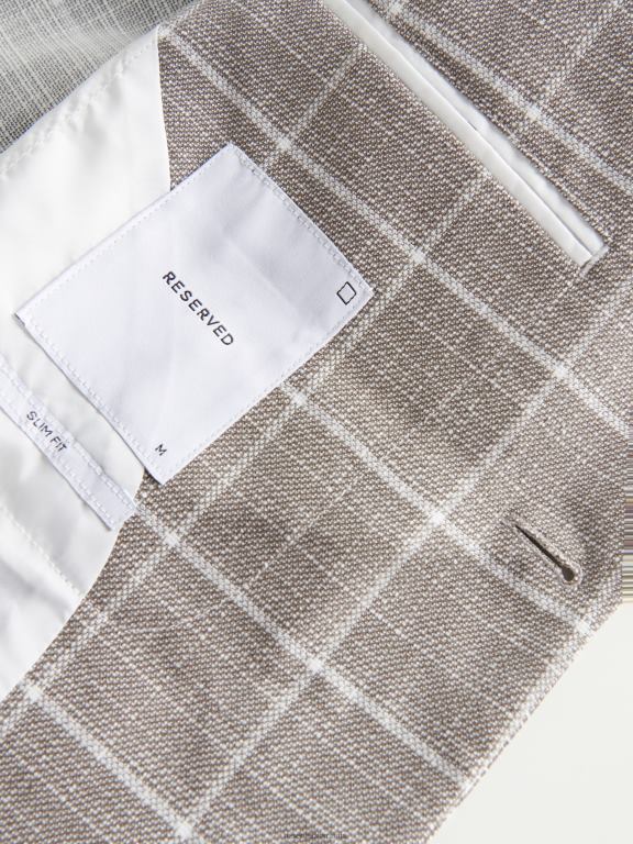 bej Reserved bărbați îmbrăcăminte blazer cu carouri slim fit 648HZ1617