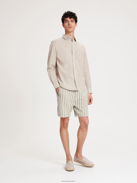 bej Reserved bărbați îmbrăcăminte cămașă bogată în in cu potrivire regulată 648HZ1353