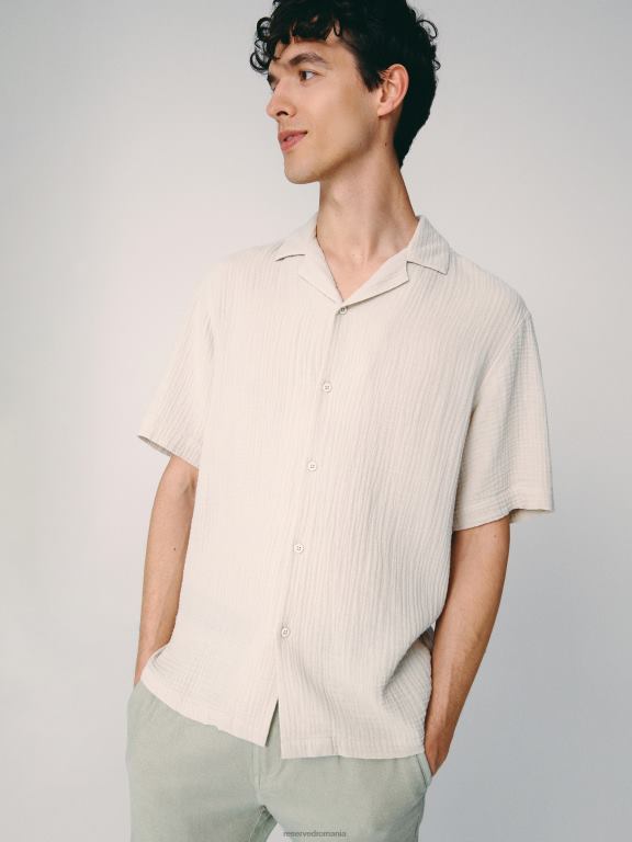 bej Reserved bărbați îmbrăcăminte cămașă cu potrivire obișnuită 648HZ1388