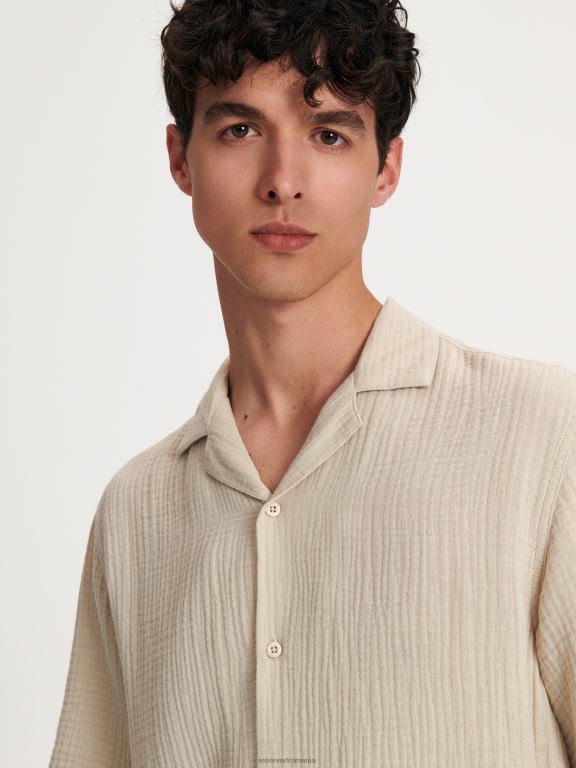 bej Reserved bărbați îmbrăcăminte cămașă cu potrivire obișnuită 648HZ1388
