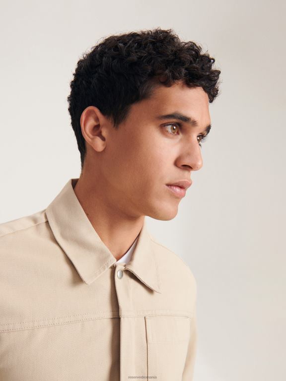 bej Reserved bărbați îmbrăcăminte cămașă supradimensionată din bumbac 648HZ1399