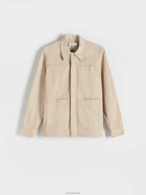 bej Reserved bărbați îmbrăcăminte cămașă supradimensionată din bumbac 648HZ1399