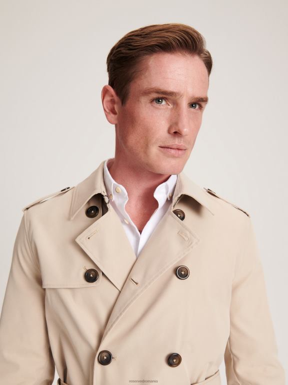 bej Reserved bărbați îmbrăcăminte trenci scurt cu centura 648HZ1628