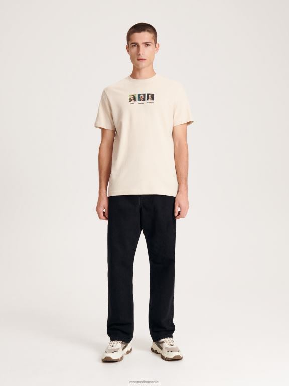 bej Reserved bărbați îmbrăcăminte tricou confortabil cu imprimeu regulat 648HZ1162