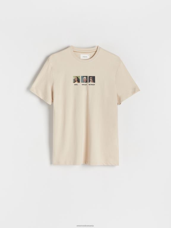 bej Reserved bărbați îmbrăcăminte tricou confortabil cu imprimeu regulat 648HZ1162