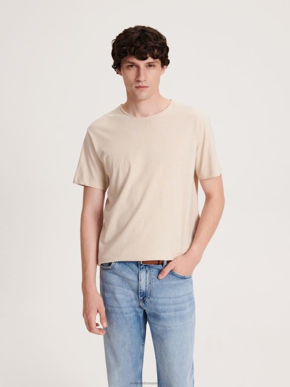 bej Reserved bărbați îmbrăcăminte tricou cu croială normală cu amestec de in 648HZ1271