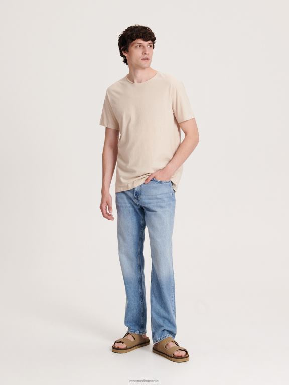 bej Reserved bărbați îmbrăcăminte tricou cu croială normală cu amestec de in 648HZ1271