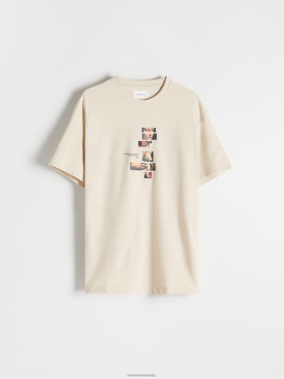 bej Reserved bărbați îmbrăcăminte tricou la modă cu imprimeu cu fit regulat 648HZ1266