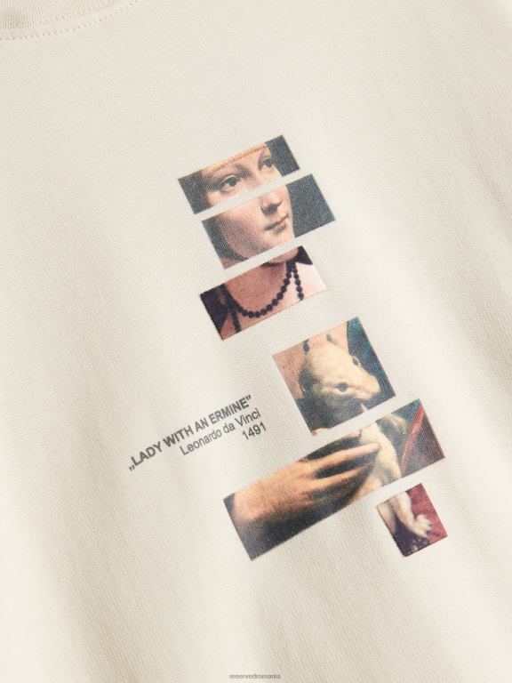 bej Reserved bărbați îmbrăcăminte tricou la modă cu imprimeu cu fit regulat 648HZ1266