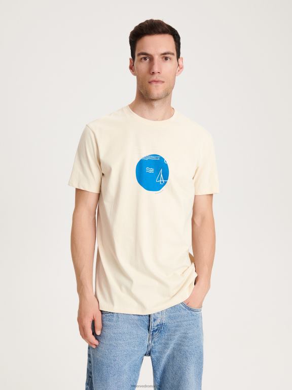 bej Reserved bărbați îmbrăcăminte tricou la modă cu imprimeu cu fit regulat 648HZ1294