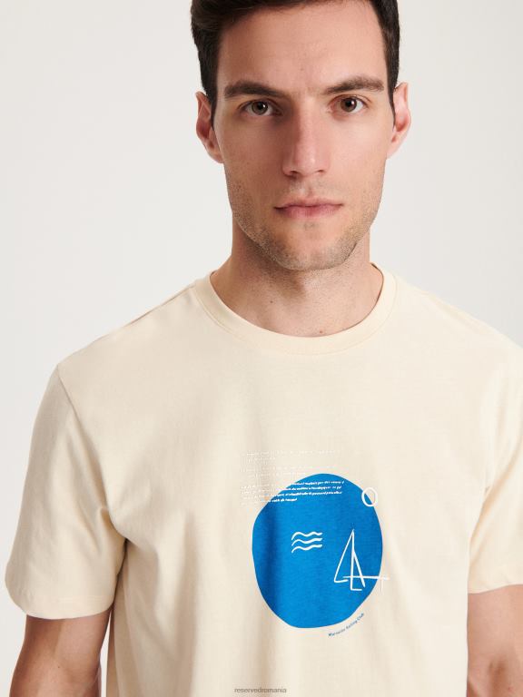 bej Reserved bărbați îmbrăcăminte tricou la modă cu imprimeu cu fit regulat 648HZ1294