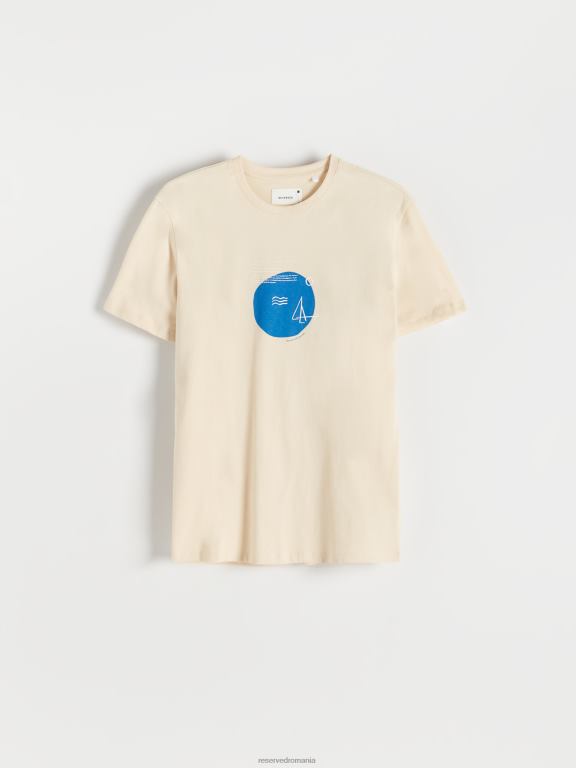 bej Reserved bărbați îmbrăcăminte tricou la modă cu imprimeu cu fit regulat 648HZ1294