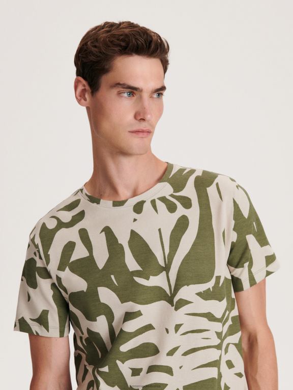 bej Reserved bărbați îmbrăcăminte tricou nou regular cu imprimeu 648HZ1221