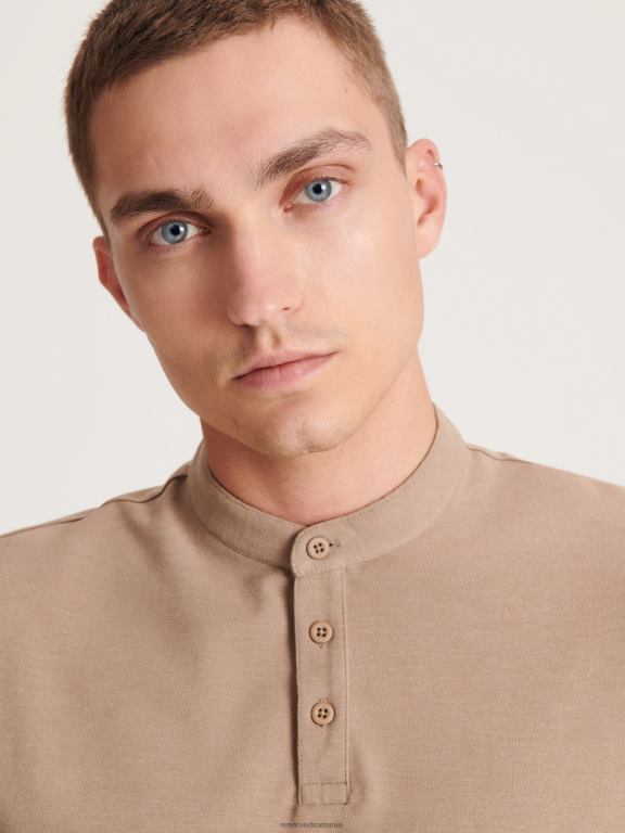 bej Reserved bărbați îmbrăcăminte tricou polo cu talie regulată cu guler ridicat 648HZ1106