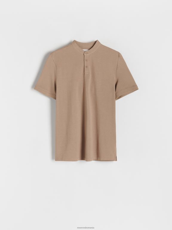 bej Reserved bărbați îmbrăcăminte tricou polo cu talie regulată cu guler ridicat 648HZ1106