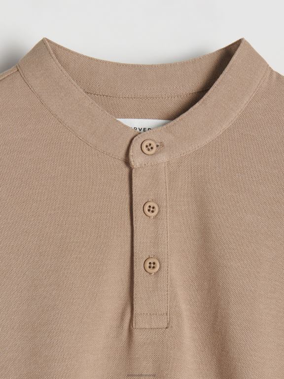 bej Reserved bărbați îmbrăcăminte tricou polo cu talie regulată cu guler ridicat 648HZ1106