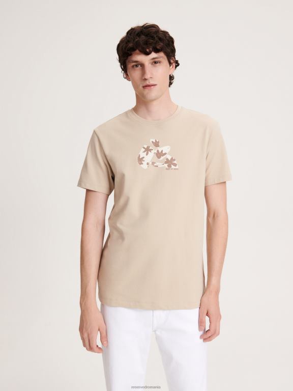 bej Reserved bărbați îmbrăcăminte tricou regulat cu imprimeu 648HZ1319