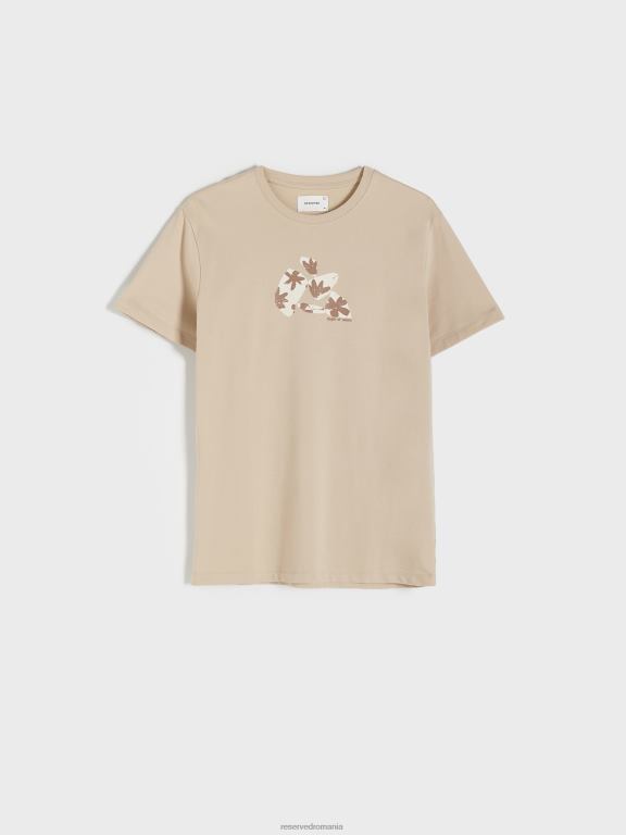 bej Reserved bărbați îmbrăcăminte tricou regulat cu imprimeu 648HZ1319