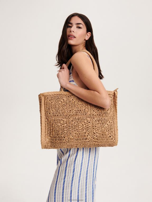 bej Reserved femei accesorii geantă shopper țesătă 648HZ998