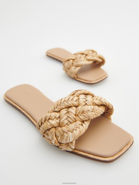 bej Reserved femei pantofi diapozitive cu toc înalt cu vamp țesut 648HZ957