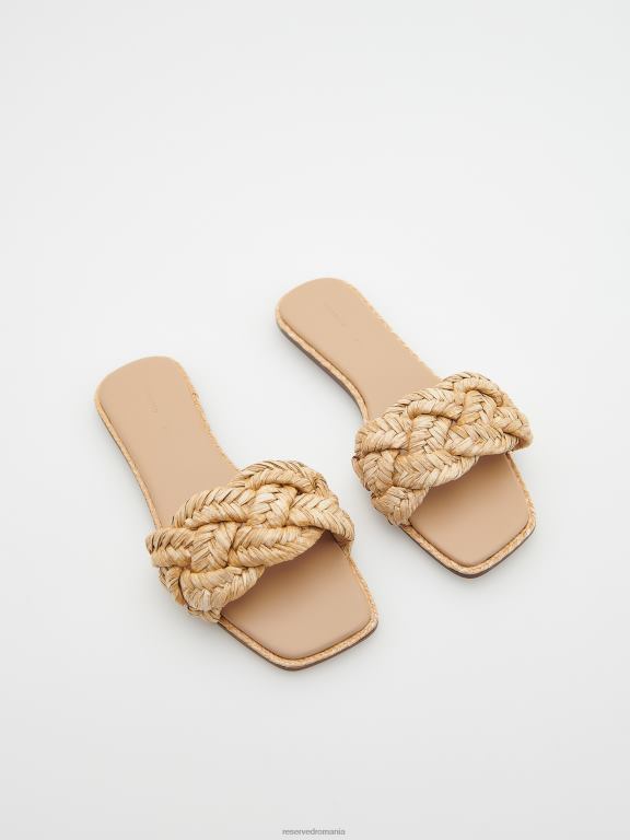 bej Reserved femei pantofi diapozitive cu toc înalt cu vamp țesut 648HZ957