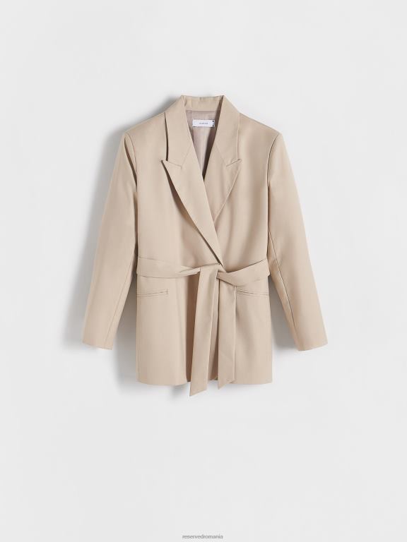 bej Reserved femei îmbrăcăminte blazer cu detaliu cravată 648HZ256