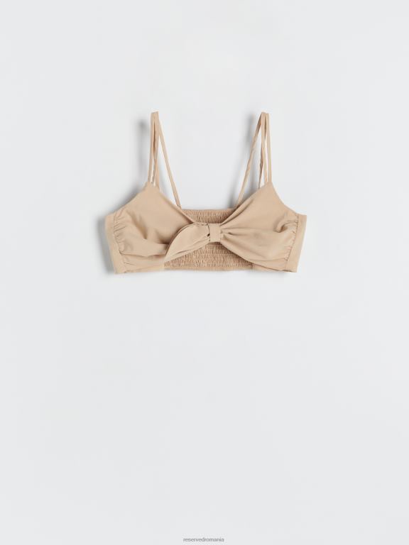 bej Reserved femei îmbrăcăminte crop top cu detaliu cravată 648HZ367