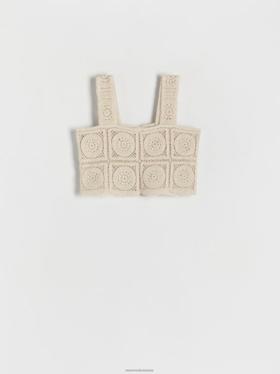 bej Reserved femei îmbrăcăminte crop top din jerseu structural 648HZ519