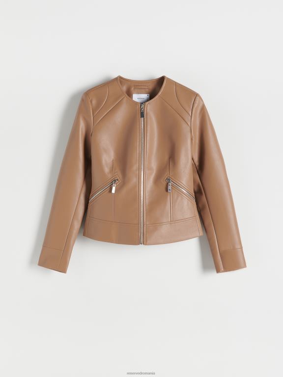 bej Reserved femei îmbrăcăminte geacă de motociclist din imitație de piele 648HZ873