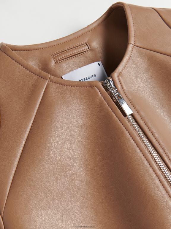 bej Reserved femei îmbrăcăminte geacă de motociclist din imitație de piele 648HZ873