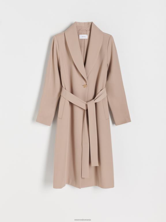 bej Reserved femei îmbrăcăminte palton cu curea cravată în talie 648HZ889