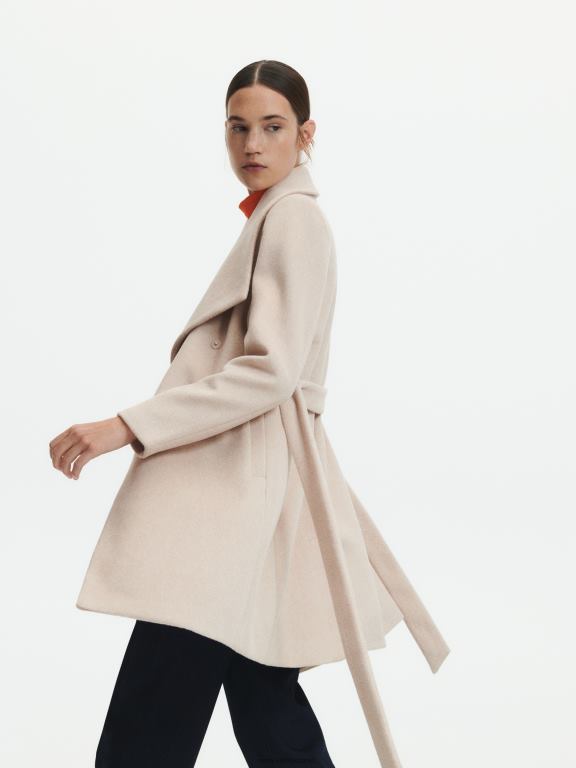 bej Reserved femei îmbrăcăminte palton cu curea cravată în talie 648HZ897