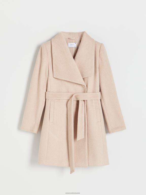 bej Reserved femei îmbrăcăminte palton cu curea cravată în talie 648HZ897