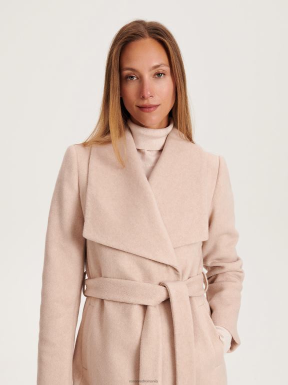 bej Reserved femei îmbrăcăminte palton cu curea cravată în talie 648HZ897