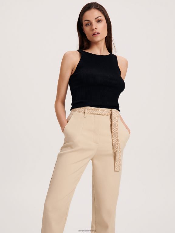 bej Reserved femei îmbrăcăminte pantaloni cu curea decorativă în talie 648HZ715