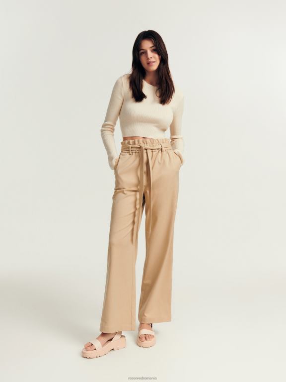 bej Reserved femei îmbrăcăminte pantaloni cu detaliu cravată 648HZ695